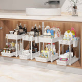 4 Pack Under Sink Organizer, Bathroom Organizers and Storage, 2 Tier Multi-Use Pull Out Cabinet Organizer with Hang Hooks and Cups (Black, 4 Pack)