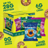 CRISP POWER Protein Pretzels, Variety Pack With Sea Salt, Sesame, & Everything, Up To 28G Protein, High Protein Snack, High Fiber, Low Carb Crunchy Pretzel Snacks, No Added Sugar, 1.75 oz Bags, 6 Pack, Vegan, Keto