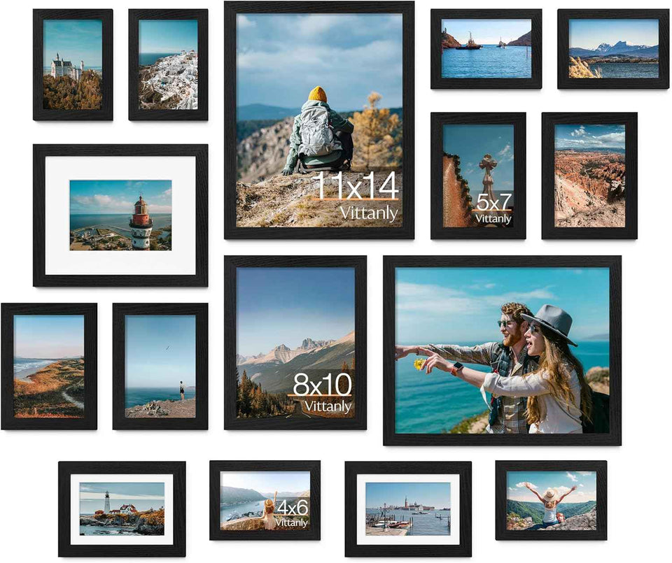 Vittanly 10 Pack Picture Frames Collage Wall Decor, Gallery Wall Frame Set for Wall or Tabletop Display, Engineered Wood and Shatter-resistant Plexiglass, Multi Sizes with 8x10, 5x7, 4x6 Frames, Black
