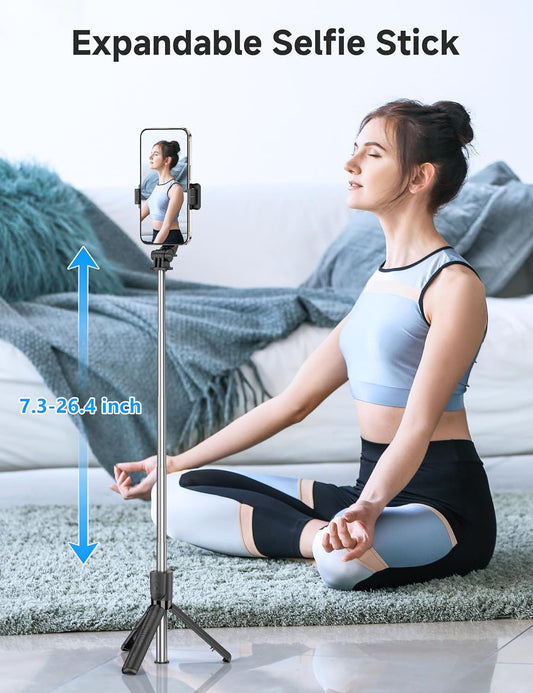 Portable Selfie Stick, 4 in 1 Extendable Phone Tripod Stand with Detachable Wireless Remote & Phone Holder 360° Rotating Mini Travel Tripod Compatible with iPhone 16/15/14/13 Pro/Android/Gopro