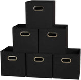 Household Essentials Foldable Fabric Storage Bins 6 Piece Set, Strong Poly-Woven Fabric, Sturdy Chipboard Sides, Grommet Front Handle, Stackable and Foldable, Classic Design, Black