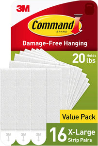 Command 20 lb XL 16 Pairs Heavyweight Picture Hanging Strips (32 Strips), Damage-Free Hangers for Picture Frames, No Tools Required, Ideal for Home Room Wall Decor, White Adhesive