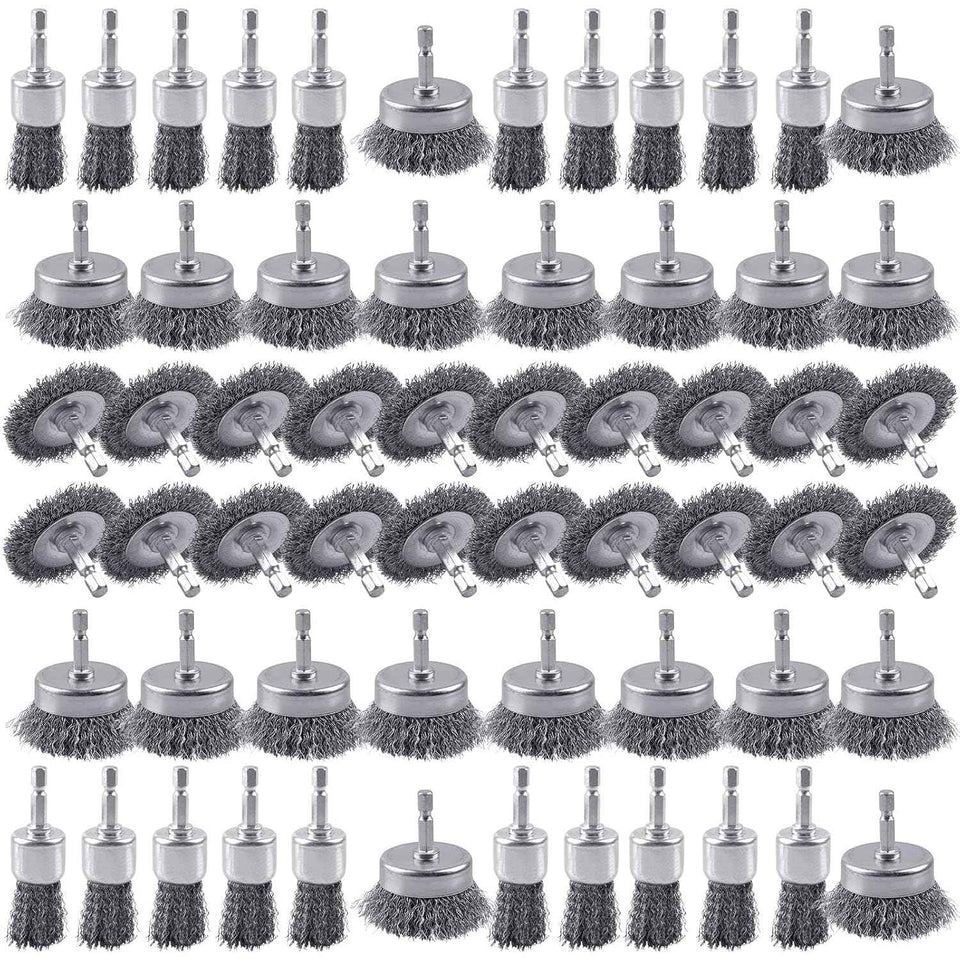 Rocaris 6 Pack Carbon Steel Wire Wheel and Pen Brush Set with 1/4-Inch Hex Shank for Rust Removal, Corrosion and Scrub Surfaces