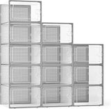 Kuject X-Large Shoe Storage Boxes Organizers Clear Plastic Stackable 12 Pack, Shoe Rack & Holder Substitute, Sneaker Containers, Toy Storage Organizer Bins for Entryway, Closet, Under Bed, Black