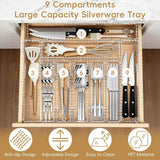 Silverware Organizer, Clear Utensil Drawer Tray with Adjustable Compartments for Spoons, Forks, Knives