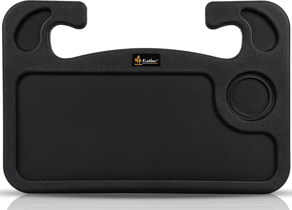 EcoNour 2 in 1 Car Steering Wheel Desk | Tray for Laptop Car Mount with Pen Holder | Desk Console for Car | Food Tray for Eating with Drinks Holder | Multipurpose Travel Car Accessories