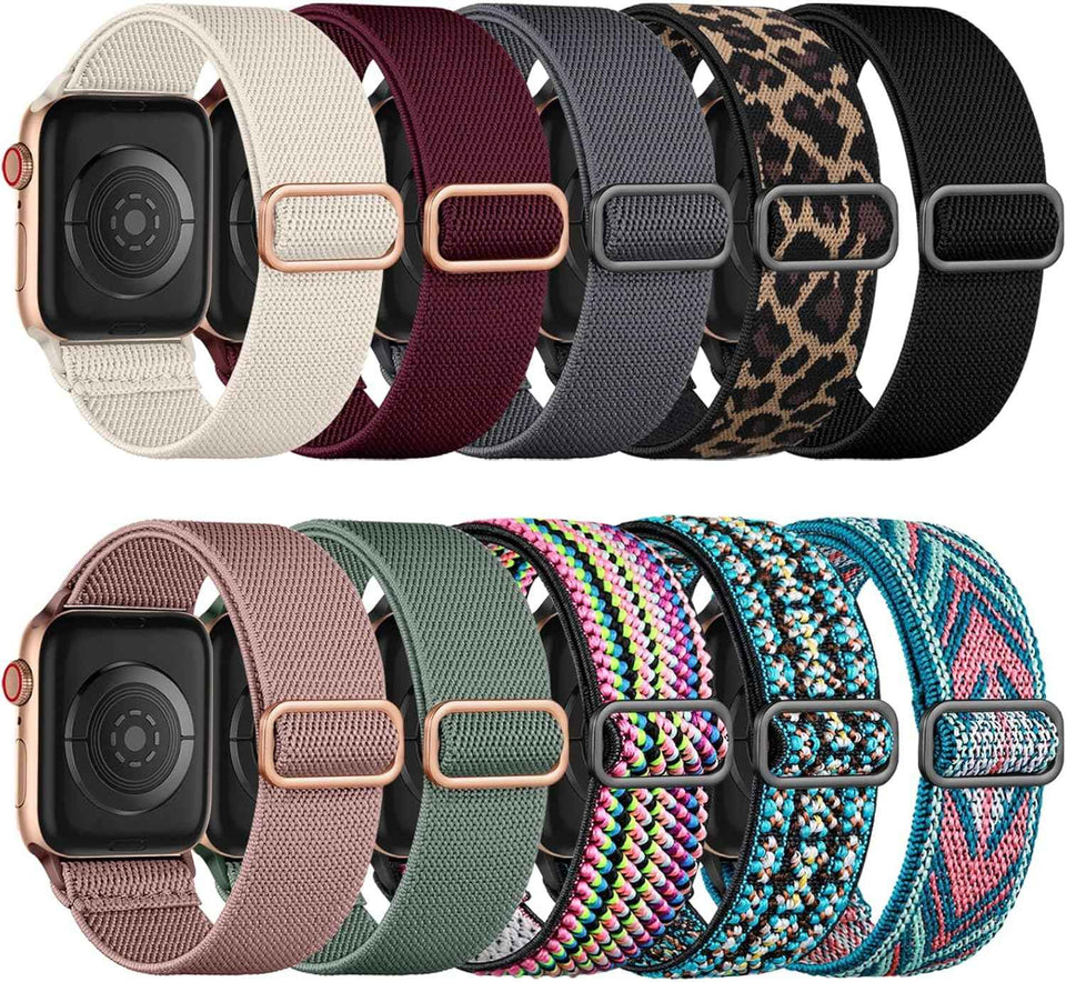 Maledan 10 Pack Stretchy Solo Loop Compatible with Apple Watch Band 40mm 38mm 41mm 42mm 44mm 45mm 46mm 49mm Women Men,Soft Nylon Elastic Braided Strap for iWatch Series 11 10 9 8 7 6 5 4 3 2 1 SE Ultra