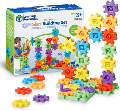 Learning Resources Gears 100-Piece Deluxe Building Set -STEM Activities, Fine Motor Skills, Toddler Explorer Kit, Science and Construction, Boys and Girls Gifts