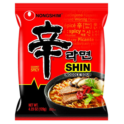 Nongshim Ramen Noodles, Gourmet Instant Ramen, Premium Microwavable Noodle Soup, Spicy Shin, Family Pack, 4.23 Ounce (Pack of 20)