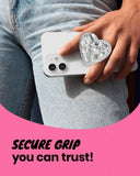 OnTheGrip Collapsible Expandible Diamond Heart Grip Stand Holder for Smartphone Tablet Silver Big
