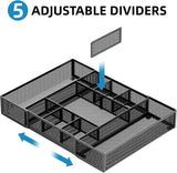 Marbrasse Expandable Desk Drawer Organizer, Mesh Drawer Organizer Tray with 10 Adjustable Compartments, Desk Organizers and Accessories, 5 Dividers Drawer for Office Supplies, Makeup & Vanity (Black)