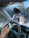 astroAI Windshield Cleaner Tool with Extendable Handle and 4 Reusable Microfiber Pads for Car Interior Detailing Cleaning Kit, Gray, 15.9-21in