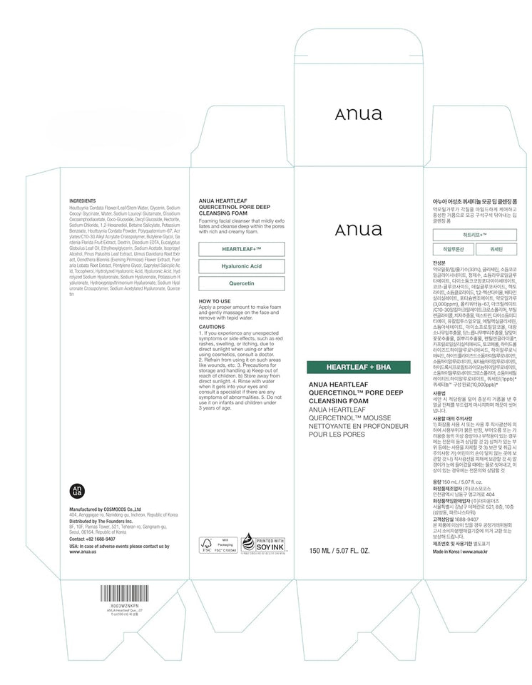 anua heartleaf quercetinol pore deep cleansing foam, gentle exfoliation, hydrating finish, 150ml/5.07 fl.oz, facial cleanser