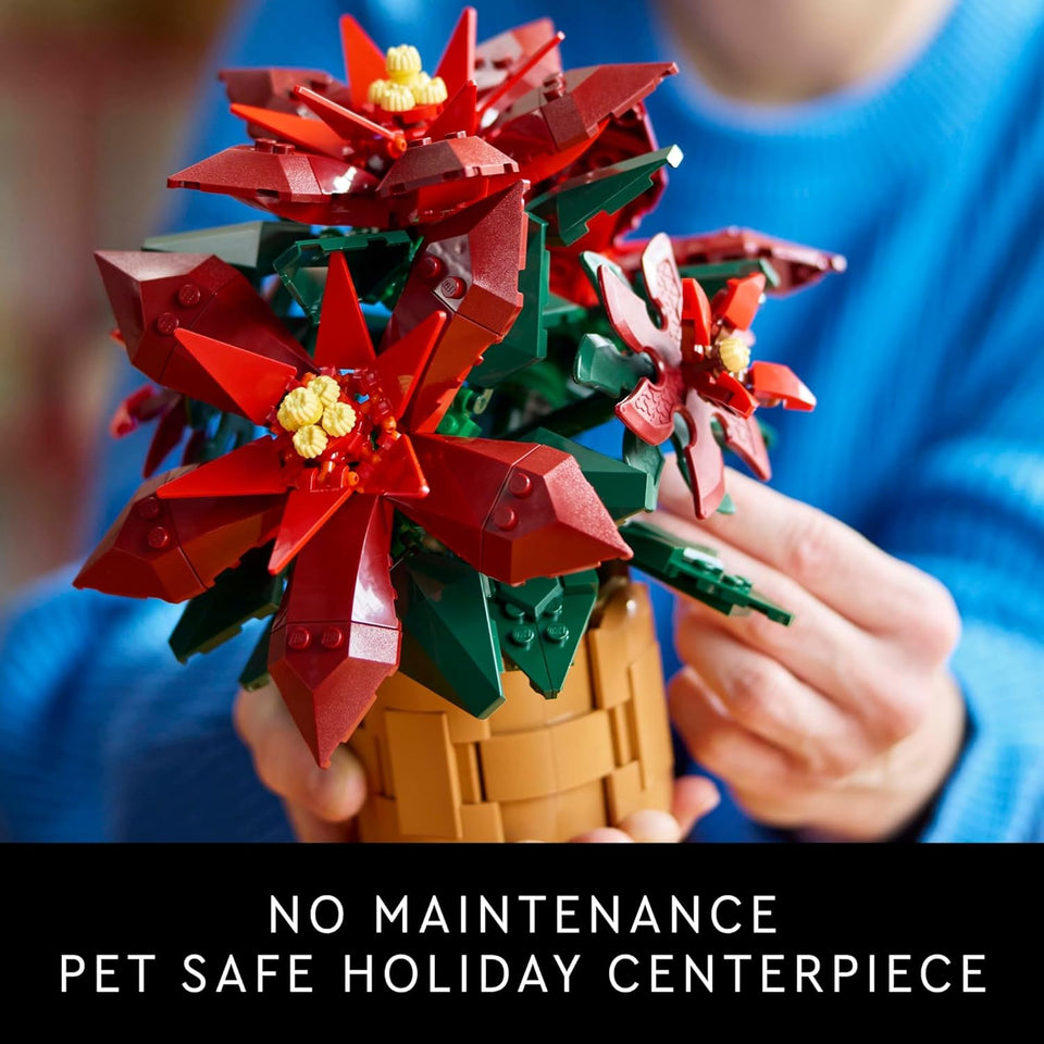 LEGO Icons Poinsettia Building Sets for Adults - Artificial Flowers for Decoration - Festive Holiday Flowers for Table Centerpiece - 10370