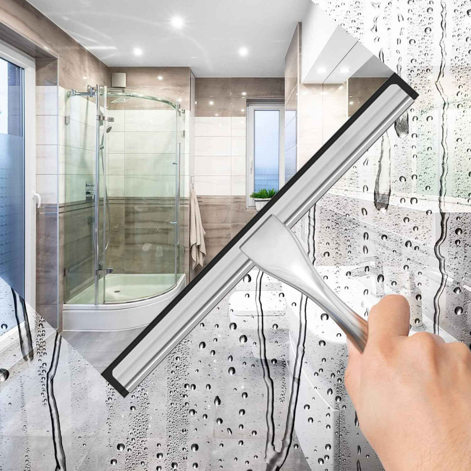 docrok stainless steel shower squeegee with silicone blade for streak free cleaning on glass and mirrors