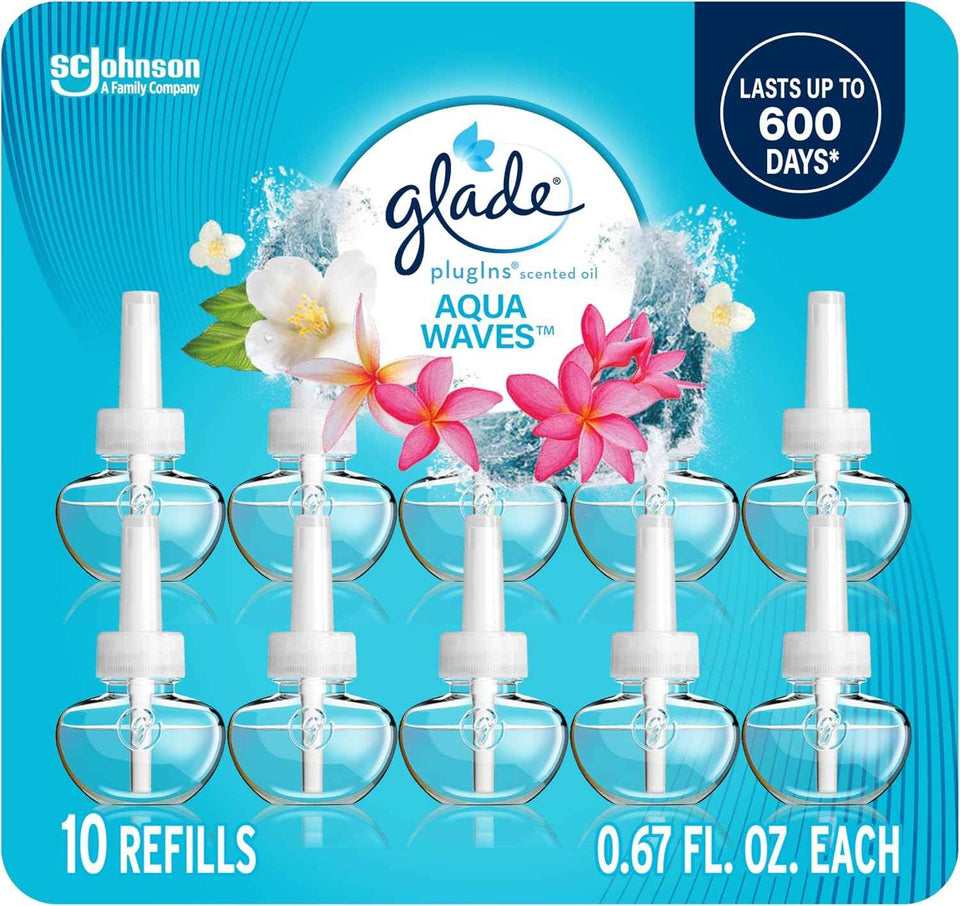 Glade PlugIns Refills Air Freshener, Scented and Essential Oils for Home and Bathroom, Hawaiian Breeze, 6.7 Fl Oz, 10 Count