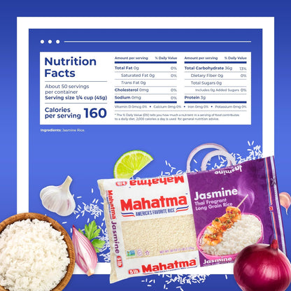 Mahatma Jasmine Rice, 80-Ounce Bag of Rice, Thai, Indian, or Cambodian Fragrant Flavored Rice, Stovetop or Microwave