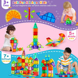 Dopyye Magnetic Building Tiles for Kids, 100 PCS Magnetic Blocks with Storage Bag, Magnet Tiles STEM Educational Stacking Toys Gift for Toddler Ages 3 4 5 6 7 8 9