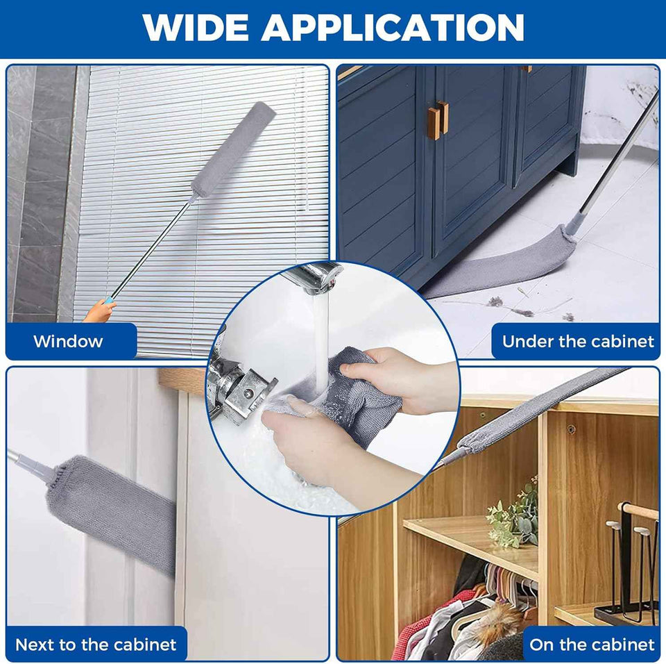 Retractable Microfiber Dusting Cloths with Long Handle 60inches for Cleaning Under Appliances Furniture Couch Fridge