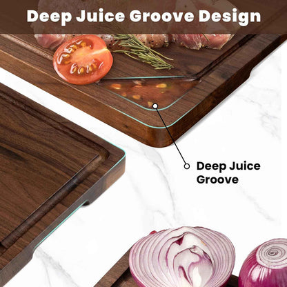 Heimlove Walnut Wood Cutting Board for Kitchen, 24"x18" Reversible Wooden Chopping Board with Deep Juice Grooves and Handles, Natural Walnut Wood Cutting Board for Chopping, Cheese, Vegetables