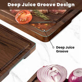 Heimlove walnut wood cutting board, natural, reversible, 24x18 inches, deep juice grooves, handles