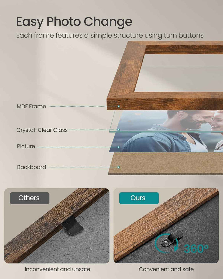 SONGMICS Rustic Brown Picture Frame Set, 10-Piece, Including 2 8x10, 4 5x7, and 4 4x6 Photos, Wall Gallery Decor, Christmas Gift