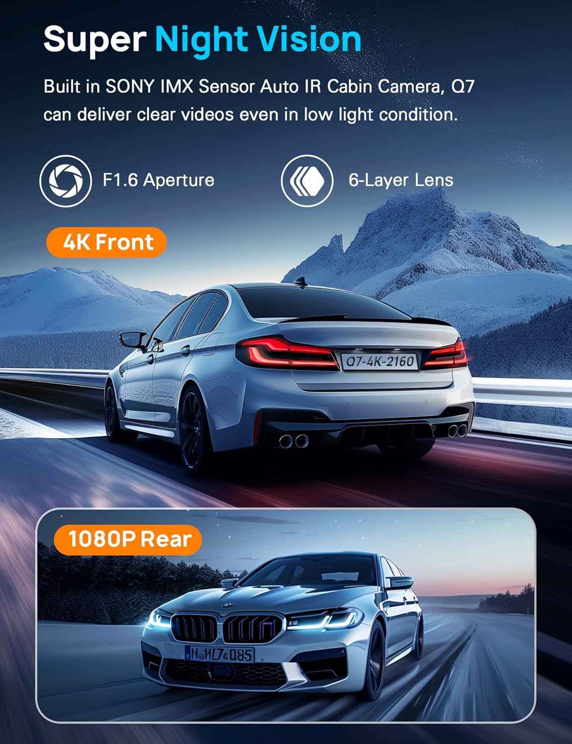 Navycrest 4K Dash Cam Front and Rear with 64GB Card, Built-in 5G WiFi, Dash Camera for Cars 4K Front and 1080P Rear, Dashcams for Cars Loop Recording, Gravity Sensor, 24-Hours Parking Mode