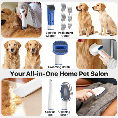 Dog Grooming Kit with Vacuum, 15000Pa Pet Hair Clipper and Shedding Brush, 50dB Low Noise, 2L Capacity, White