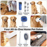 Dog grooming kit with 15000Pa pet hair clipper and shedding brush, 50dB low noise, white