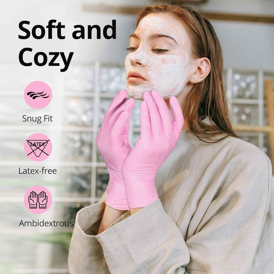 Food-Grade Pink Nitrile Gloves: 3-mil, Latex-Free, Powder-Free, 100 ct Box (Medium)