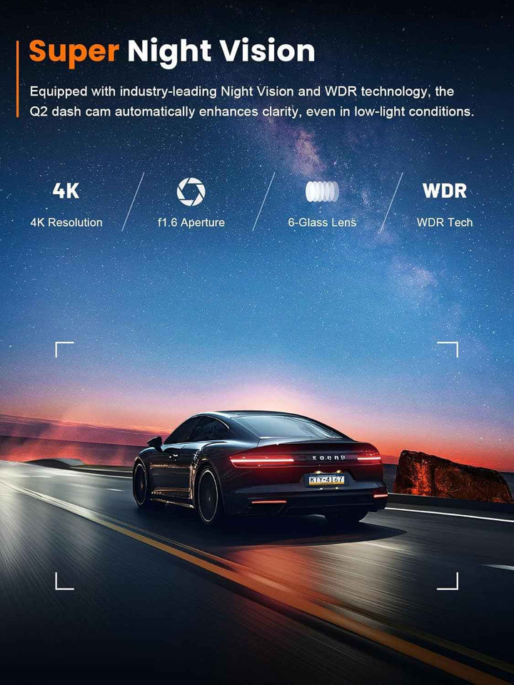 Galphi-Q2 4K Mini Dash Cam with 5G WiFi, 64GB Card, Super Night Vision, Loop Recording
