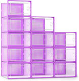 Kuject X-Large Shoe Storage Boxes Organizers Clear Plastic Stackable 12 Pack, Shoe Rack & Holder Substitute, Sneaker Containers, Toy Storage Organizer Bins for Entryway, Closet, Under Bed, Black