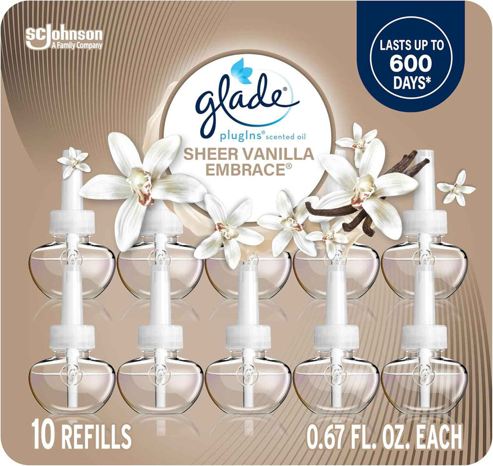 Glade PlugIns Refills Air Freshener, Scented and Essential Oils for Home and Bathroom, Aqua Waves, 6.7 Fl Oz, 10 Count