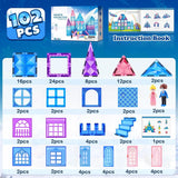 Magnetic Tiles 102pcs with 2 Stairs 2 Dolls Princess Castle Building Girls Toys Age 4-8 Magnetic Blocks Birthday Xmas Gifts for Girls Toys for 3, 8+ Year OldMagnetic Tiles 102pcs with 2 Stairs 2 Dolls Princess Castle Building Girls Toys