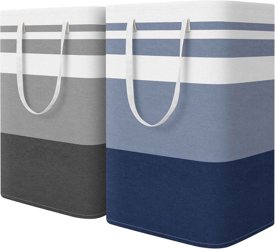 HomeHacks 2 Pack Large Laundry Baskets, Waterproof, Freestanding Laundry Hampers, Collapsible Clothes Hamper with Reinforced Handles in Laundry Room, College Dorm, Bathroom, Bedroom (Grey, 75Lx2)