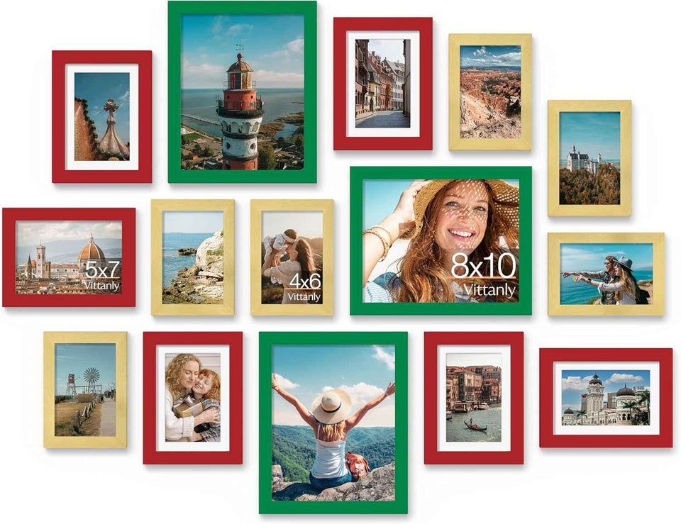Vittanly 15 Pack Picture Frames Collage Wall Decor for Mounting or Tabletop Display, Gallery Frame Set for Family, Multi Sizes Including 3pcs 8x10, 6pcs 5x7, 6pcs 4x6, Black