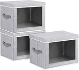 Storage Bins with Lids - Fabric Closet Storage Bins with Window, Collapsible Baskets for Shelves 4 Pack, Home Decorative Boxes for Clothes, Closet, Office, Grey