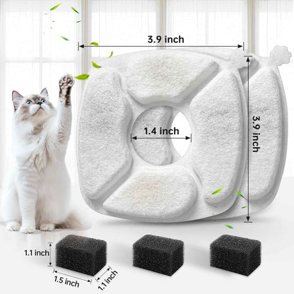 32 Pcs cat fountain replacement filters with 16 pack sponges for 95oz/2.8L, 135oz/4L, 67oz/2L pet drinking fountains