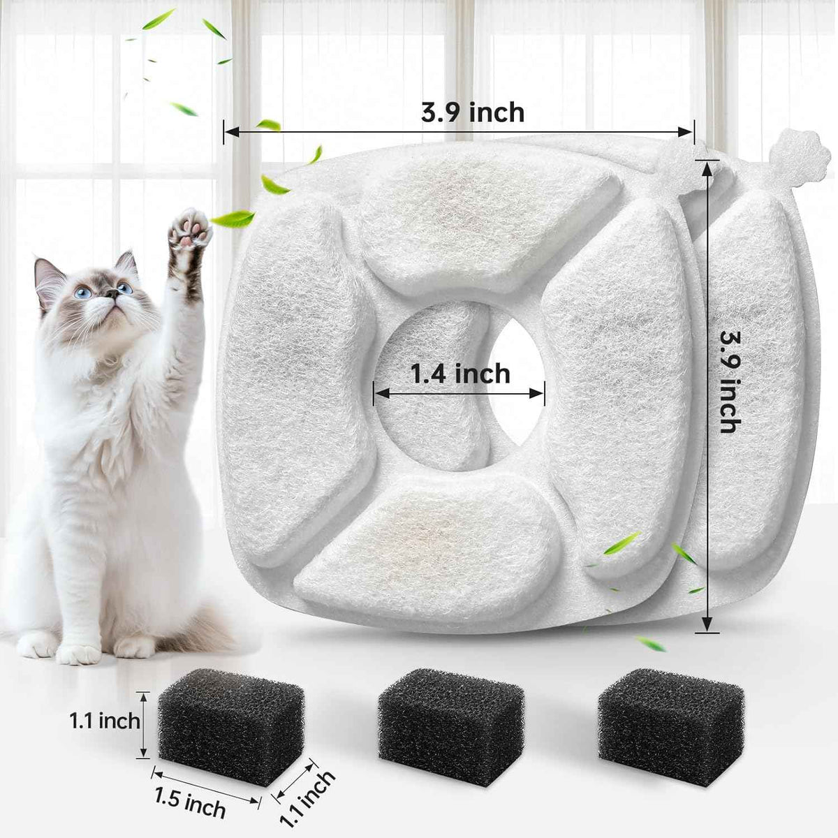 32 Pcs cat fountain replacement filters with 16 pack sponges for 95oz/2.8L, 135oz/4L, 67oz/2L pet drinking fountains