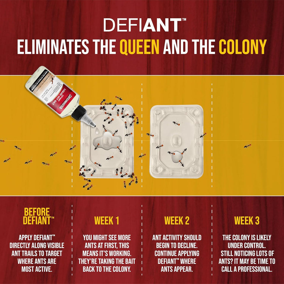 Catchmaster DEFIANT Premium Liquid Ant Killer, 1-Year Supply, Kills the Queen and Colony, No Mess Precision Bottle, Reusable Ant Traps Indoor & Outdoor, Pest Control Traps, Made in USA