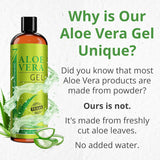 seven minerals organic aloe vera gel - 12oz - texas grown - vegan - unscented - for skin hair sunburn relief