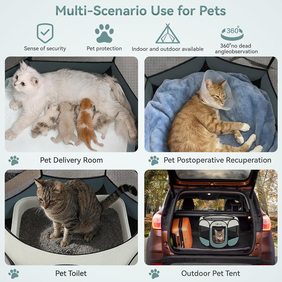 Dog Cat Playpen, Puppy Pet Playpen Indoor for Small Dog Crate Tent Cage Outdoor, Portable Pop Up Dogs Enclosure Kennel with Carrying Case for Dogs/Cats/Rabbits(Grey, Small
