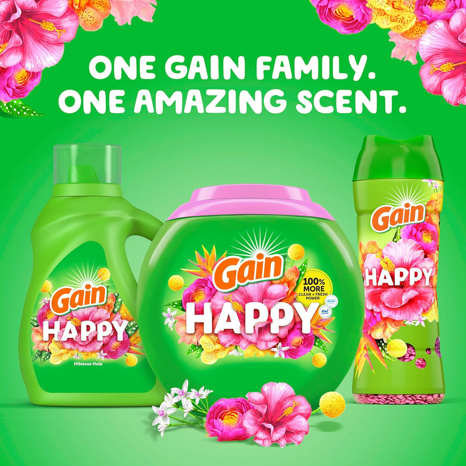 Gain Scent Booster Beads, In-Wash Laundry Scent Beads for Long-Lasting Freshness and Odor Protection, Happy Scent for an Enhanced Laundry Experience, 24 Oz (Packaging May Vary)