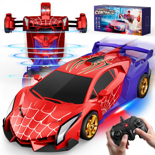 Spider Transform RC Cars Toys with Eye & Underbody Lights, 2.4GHz Remote Control Car One-Button Deformation, Fast 360°Rotation Robot Toys Birthday Gifts for 3 4 5 6 7 8 9 10 Year Old Boys Age 4-7 8-12