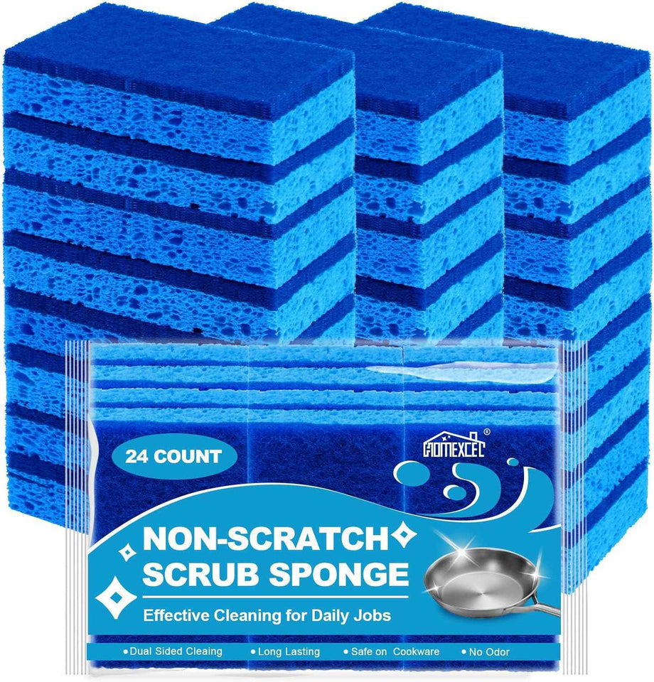 HOMEXCEL 24-Pack Non-Scratch Scrub Sponges for Cookware, Household, Bathroom