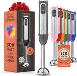 Powerful Immersion Blender, Electric Hand Blender 500 Watt with Turbo Mode, Detachable Base. Handheld Kitchen Gadget Blender Stick for Soup, Smoothie, Puree, Baby Food, 304 Stainless Steel Blades