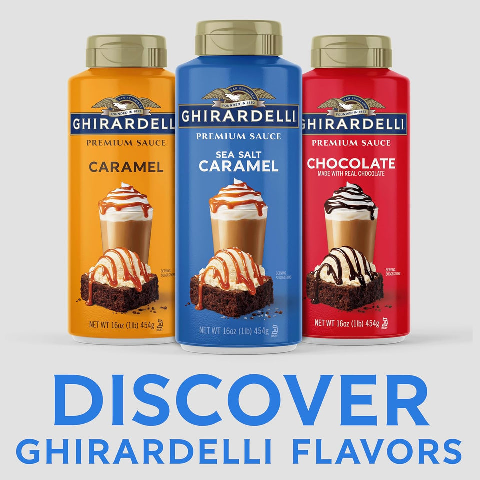 Ghirardelli Sea Salt Caramel dessert sauce 16 oz bottle for desserts and drinks