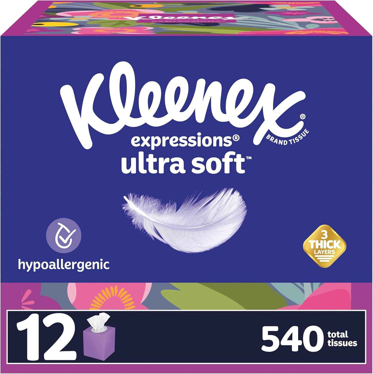 Kleenex Ultra Soft Facial Tissues, 8 Cube Boxes, 80 Tissues per Box, 3-Ply, Packaging May Vary