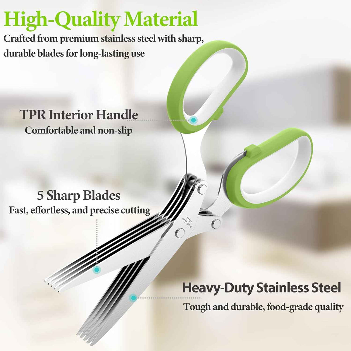2025 Upgraded Herb Scissors, Effortless Herb Shears Cutter Tool with Sharp Stainless Steel Blades for Fresh Herbs, Must-Have Kitchen & Cooking Gadget, Green