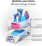 madesmart 2 Tier Bath Organizer, Undersink Storage with Sliding Drawers, for Cleaning Supplies, Pantry, Sponges, Bottles & Kitchen Essentials, Adjustable Dividers & Pull Out Sliding Baskets, Frost